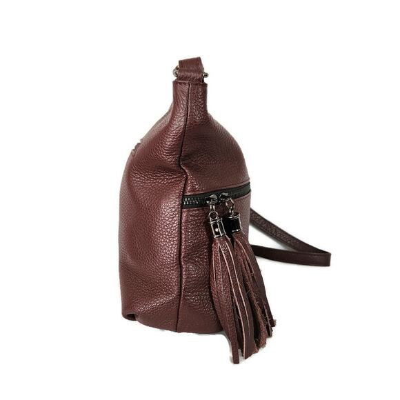 Lavorazione Artigianale Women's Burgundy Pebbled Leather Crossbody Bag - Picture 3 of 5